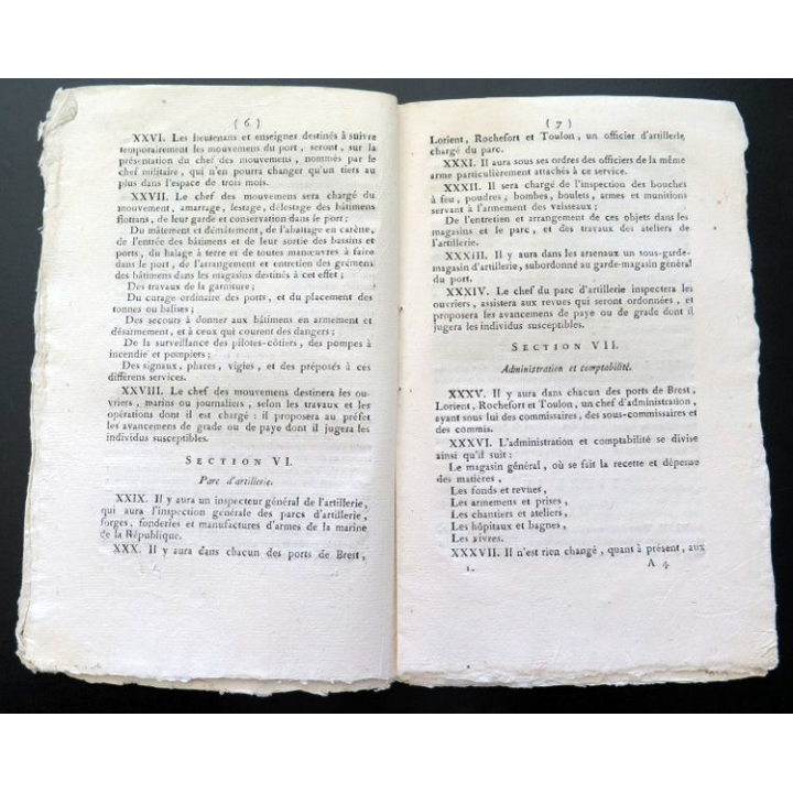 Bulletin des Lois de la république n° 23 Règlement sur l'organisation de la marine An VIII