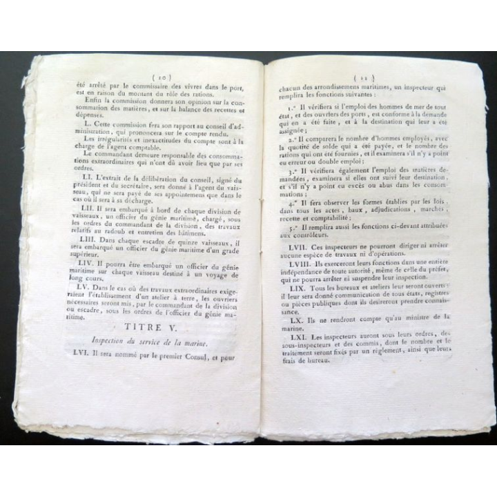 Bulletin des Lois de la république n° 23 Règlement sur l'organisation de la marine An VIII