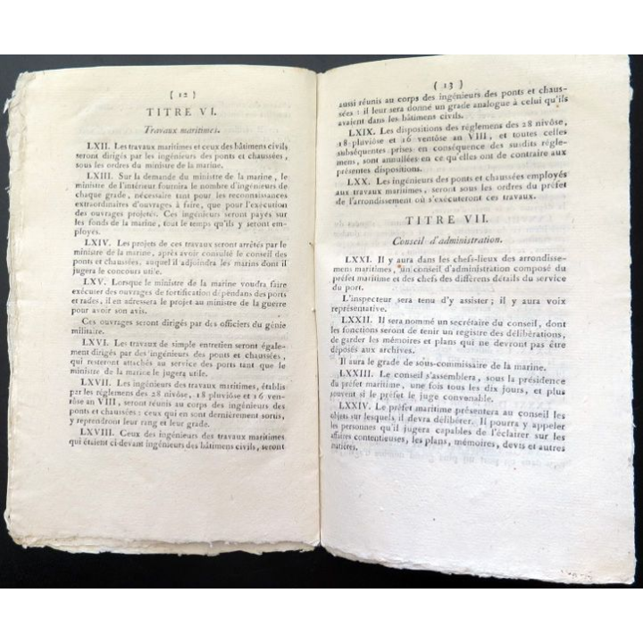 Bulletin des Lois de la république n° 23 Règlement sur l'organisation de la marine An VIII