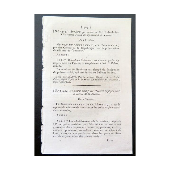 Arrêté n° 2345 relatif aux ouvriers employés par le service de Marine