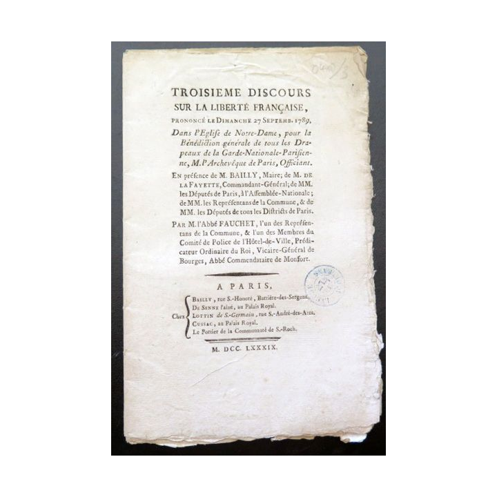 Troisième discours sur la liberté Française prononcé le 27 Septembre 1789