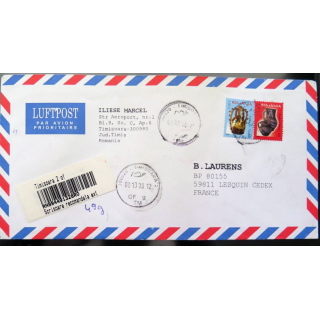 Enveloppe par avion avec cachets de l'aéroport de Timisoara Roumanie