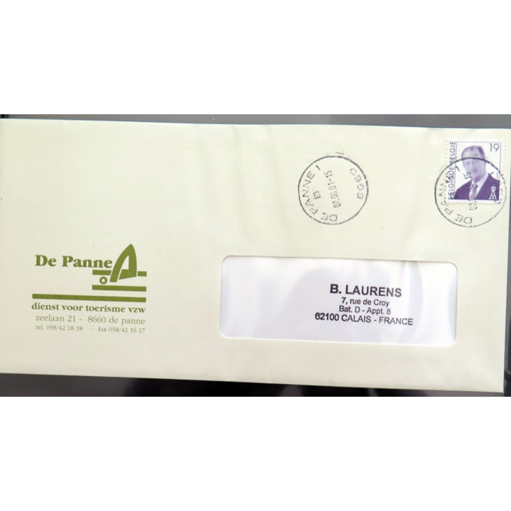 Enveloppe à entête du syndicat du tourisme de De Panne avec cachet de la ville