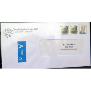 Enveloppe à entête du Stadsbestuur Veurne avec timbres belge