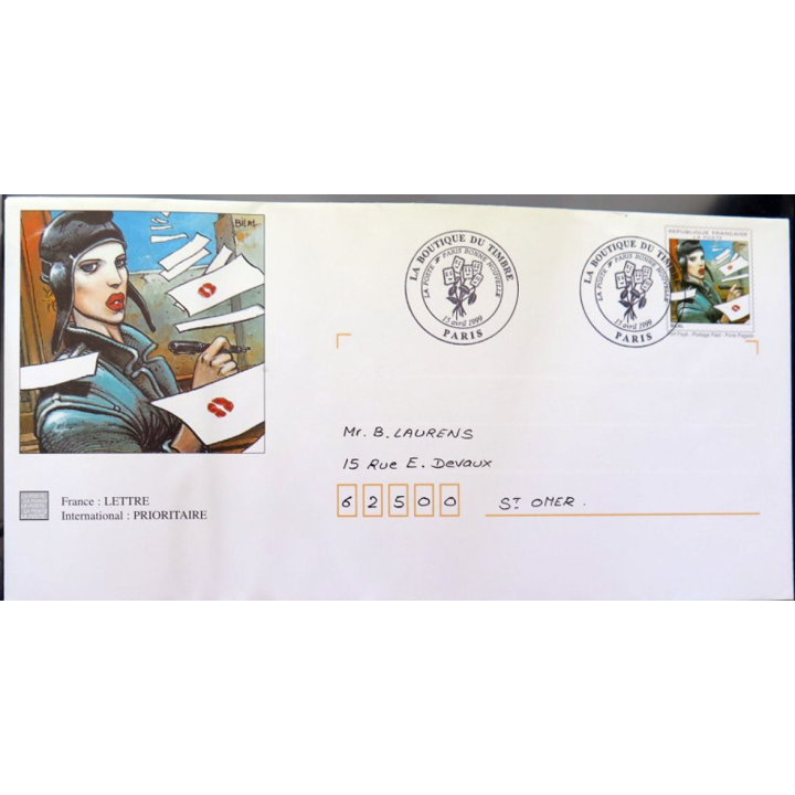 Enveloppe prétimbrée avec reproduction du timbre cachet la boutique du timbre
