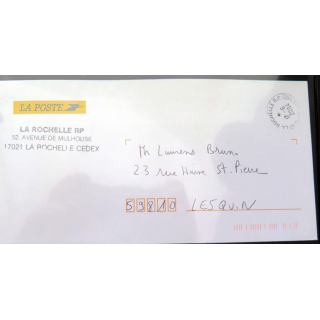 Enveloppe à entête La Poste avec cachet de la Poste de La Rochelle