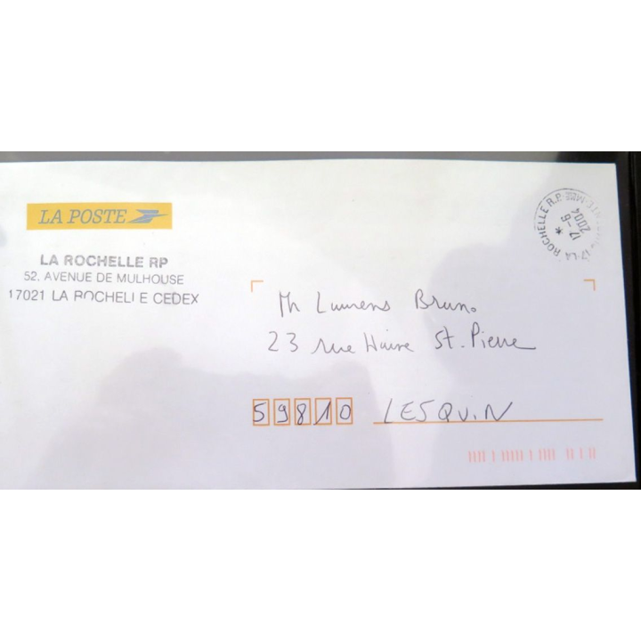 Enveloppe à entête La Poste avec cachet de la Poste de La Rochelle
