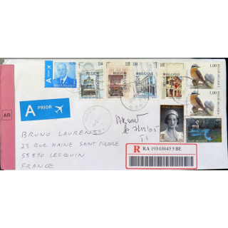 Enveloppe recommandée avec 9 timbres belges