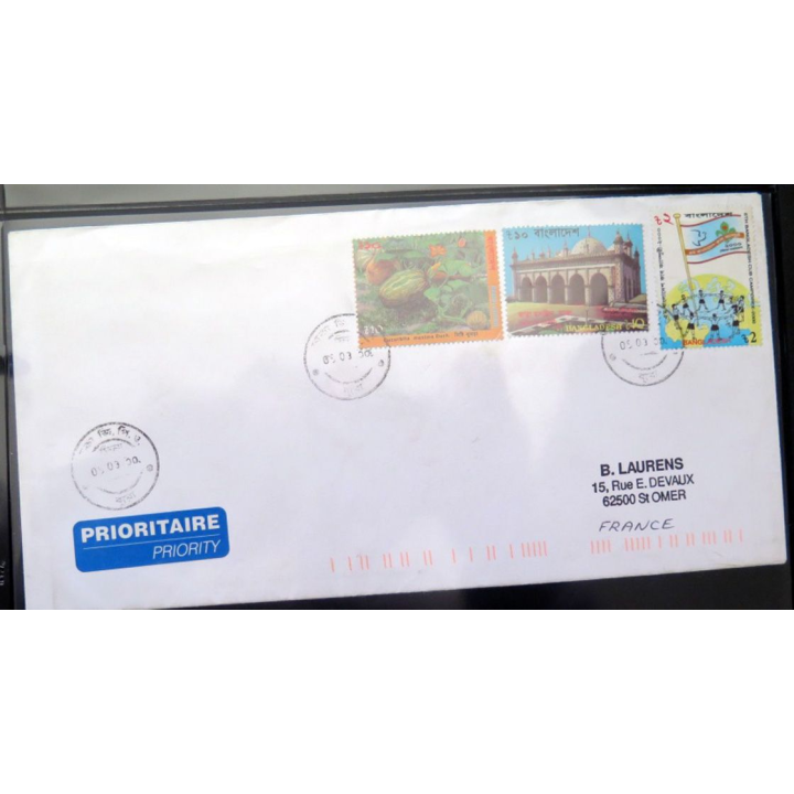 Enveloppe prioritaire avec 3 timbres Bengladesh