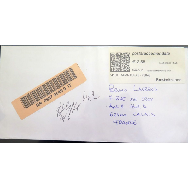 Enveloppe avec vignette de recommandé italien