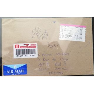 Enveloppe air mail avec vignette recommandée Thaïlande
