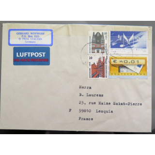 Enveloppe Luftpost par avion avec 4 timbres Allemagne