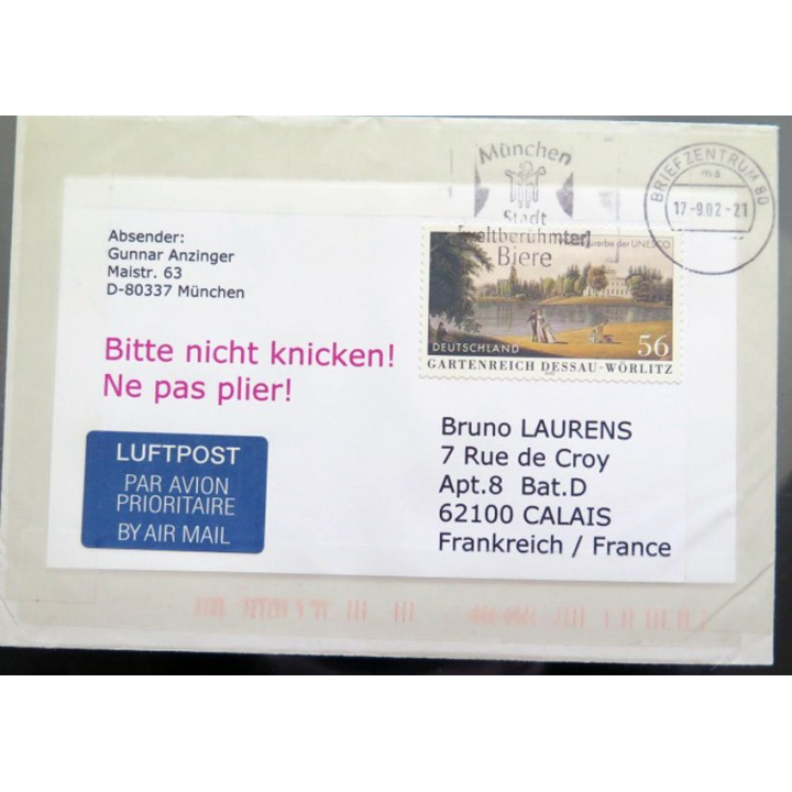 Enveloppe Luftpost par avion avec 1 timbre Allemagne