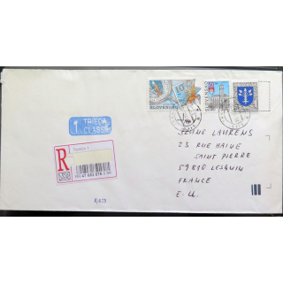 Enveloppe recommandée avec 3 timbres Slovaquie