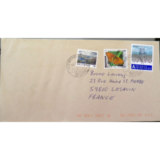 Enveloppe prioritaire avec 3 timbres Suisse