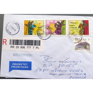 Enveloppe recommandée prioritaire avec 4 timbres Pologne
