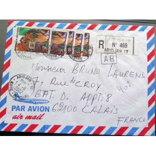 Enveloppe by air mail avec 5 timbres Côte d'Ivoire