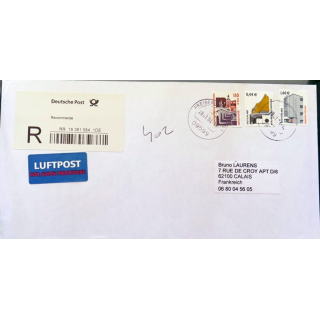 Enveloppe Luftpost par avion avec 3 timbres Allemagne