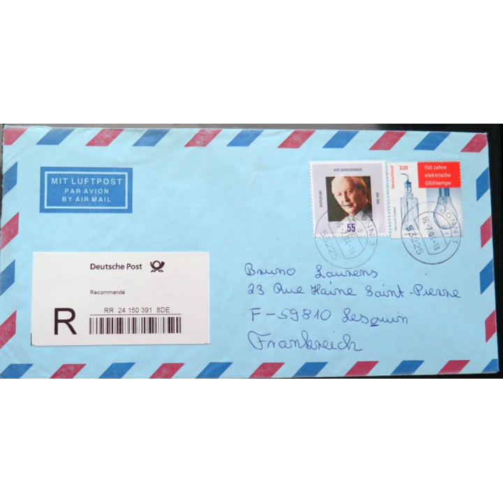 Enveloppe Luftpost par avion avec 2 timbres Allemagne