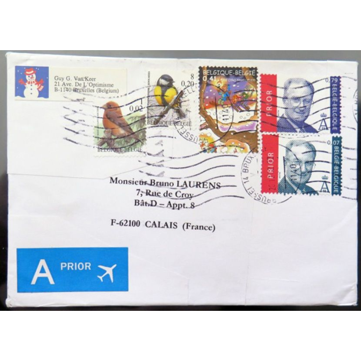 Enveloppe prior avec 5 timbres Belgique