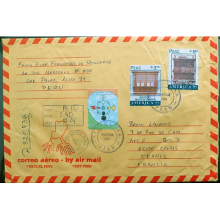 Enveloppe Coirreo Aereo avec 3 timbres Pérou
