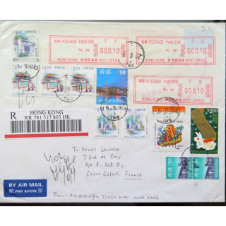 Enveloppe recommandée prioritaire avec 11 timbres Hong Kong
