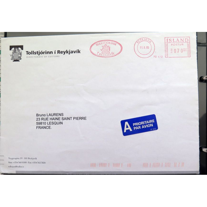 Enveloppe prioritaire avec tampon Reykjavik Islande