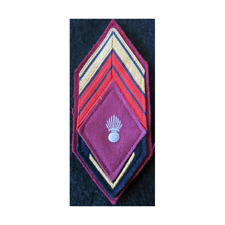 LOSANGE DE BRAS MODÈLE 45 : caporal chef (ADL) du Service de santé des armées grenade en fil blanc gris chevron d'ancienneté