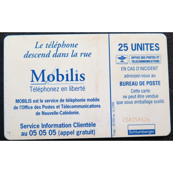 télécarte 25 unités Mobilis Nouvelle calédonie