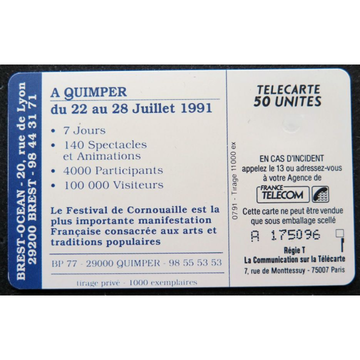 télécarte 50 unités France télécom Festival de Cornouailles