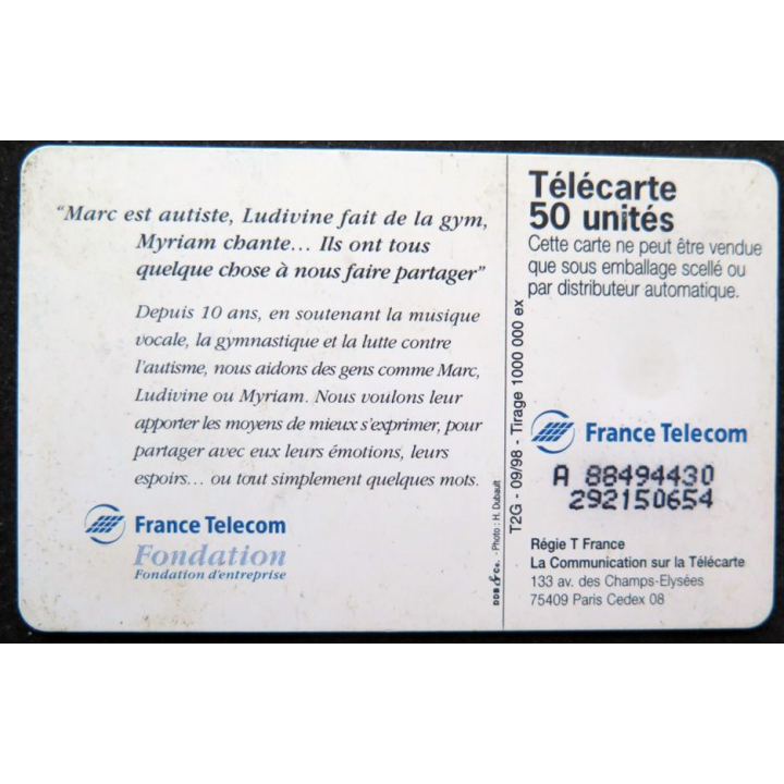 télécarte 50 unités France télécom Fondation d'entreprise