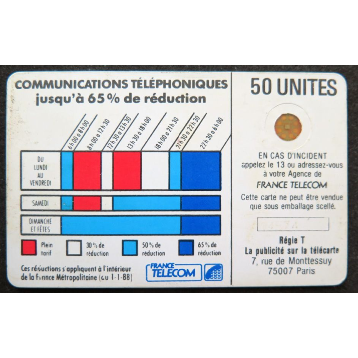 télécarte 50 unités France télécom Pour téléphoner choisissez votre heure