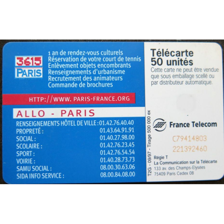 télécarte 50 unités France télécom Tout savoir sur Paris