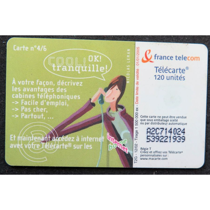télécarte 120 unités France télécom carte n ° 4/6 cool Ok tranquille