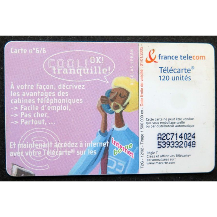 télécarte 120 unités France télécom Cool OK tranquille 6/6