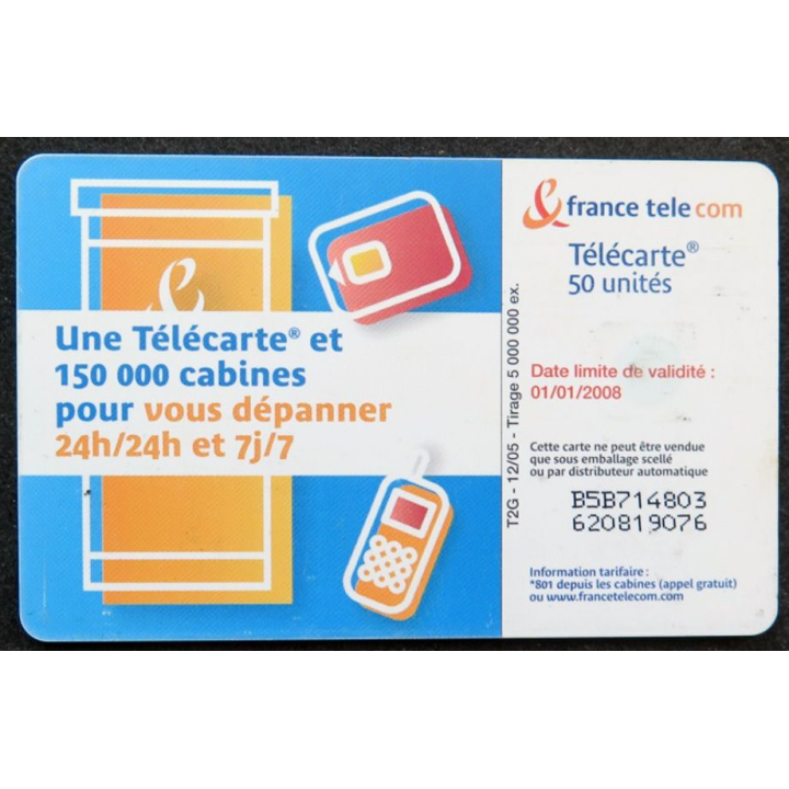 télécarte 50 unités France télécom 150 000 cabines 24h/24h et 7j/7j 