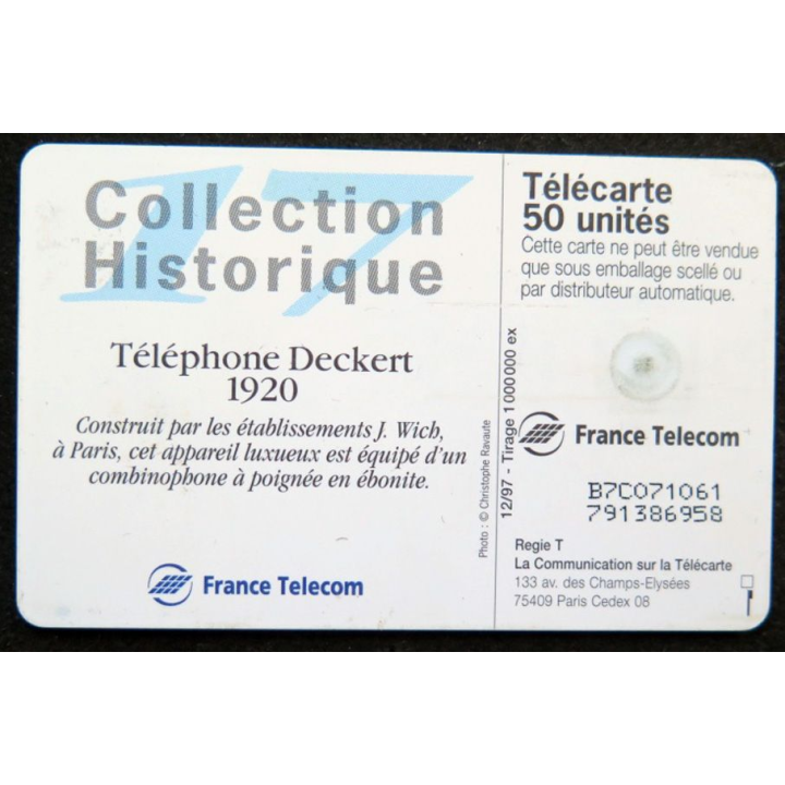 télécarte 50 unités France télécom Collection historique téléphone Deckert 1920