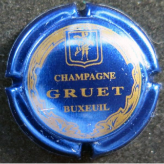 Capsule Muselet de champagne Gruet n° 4 bleu vif métallisé et or