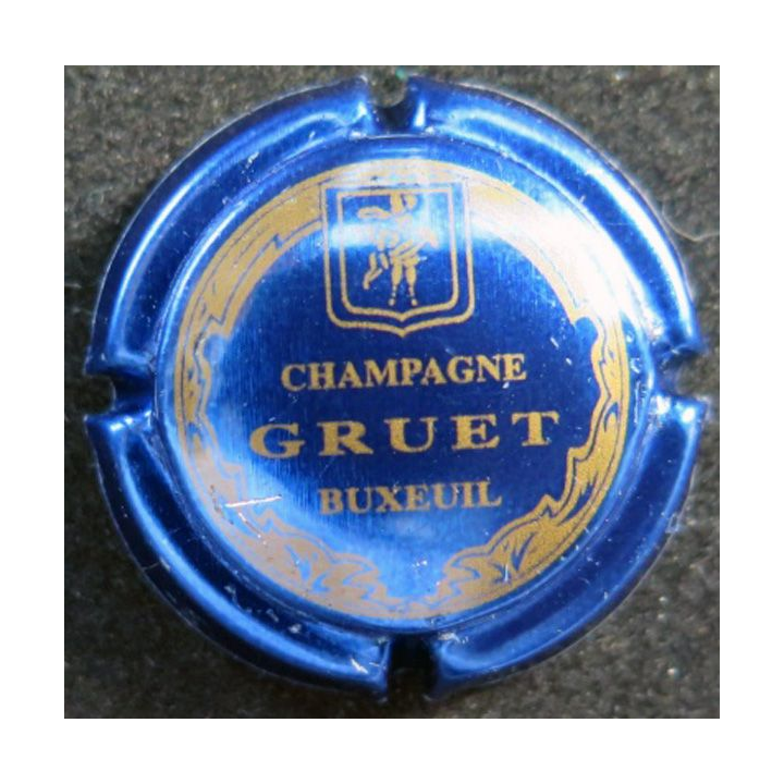 Capsule Muselet de champagne Gruet n° 4 bleu vif métallisé et or