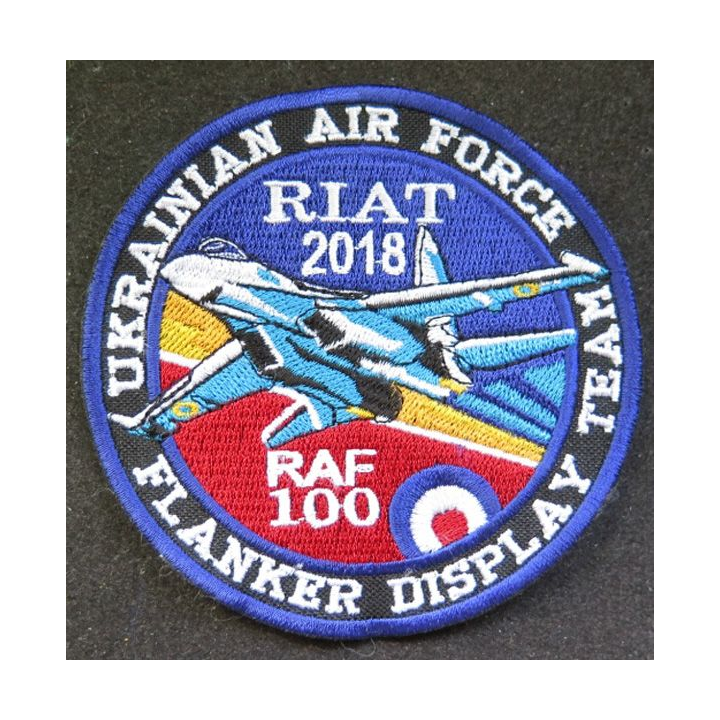 Ukrainian air force patch tissu Riat 2018 RAF 100 Flanker Display Team 9 cm