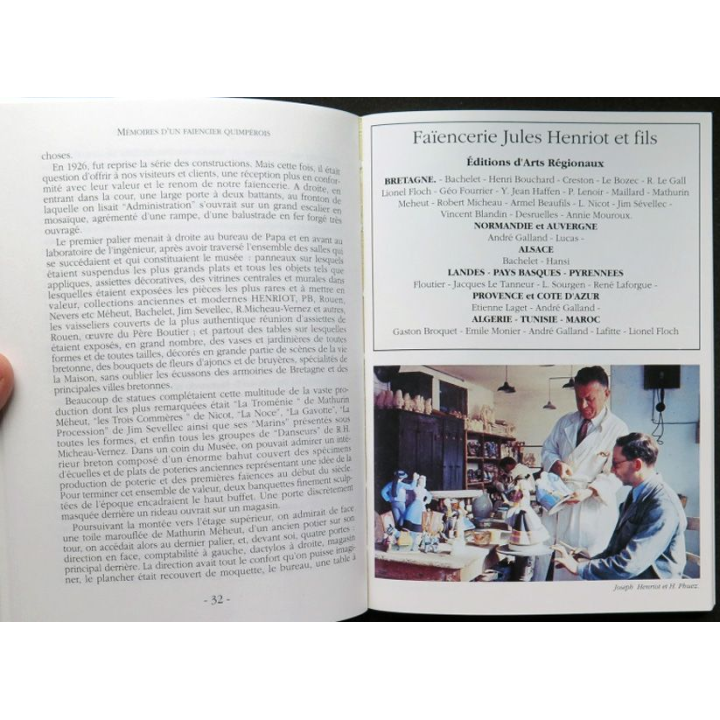 Joseph HENRIOT Mémoires d'un faïencier quimpérois Editions Primset