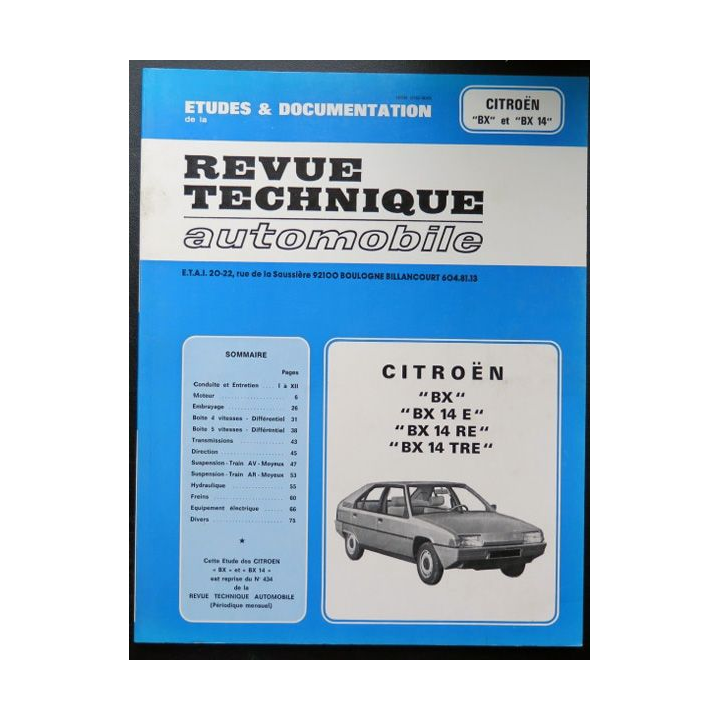 Revue technique automobile Citroën BX, BX 14 E, BX 14 RE, BX 14 TRE