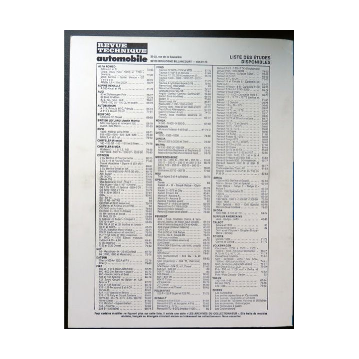 Revue technique automobile Citroën BX, BX 14 E, BX 14 RE, BX 14 TRE