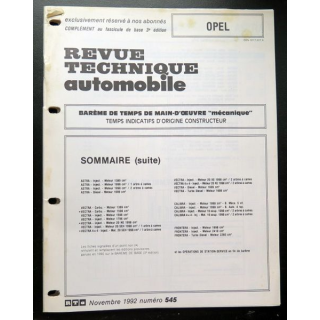Revue technique automobile Opel barême de temps de main d'oeuvre