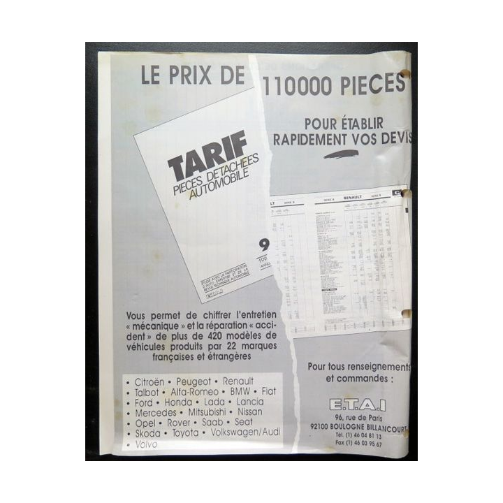 Revue technique automobile Opel barême de temps de main d'oeuvre