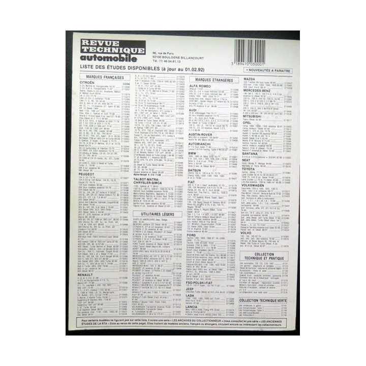 Revue technique automobile Opel "Kadett" E 1,2 S, 1,3, 1,6 S, 1,8 I, 2,0 I