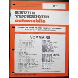 Revue technique automobile FIAT barême de temps de main d'oeuvre