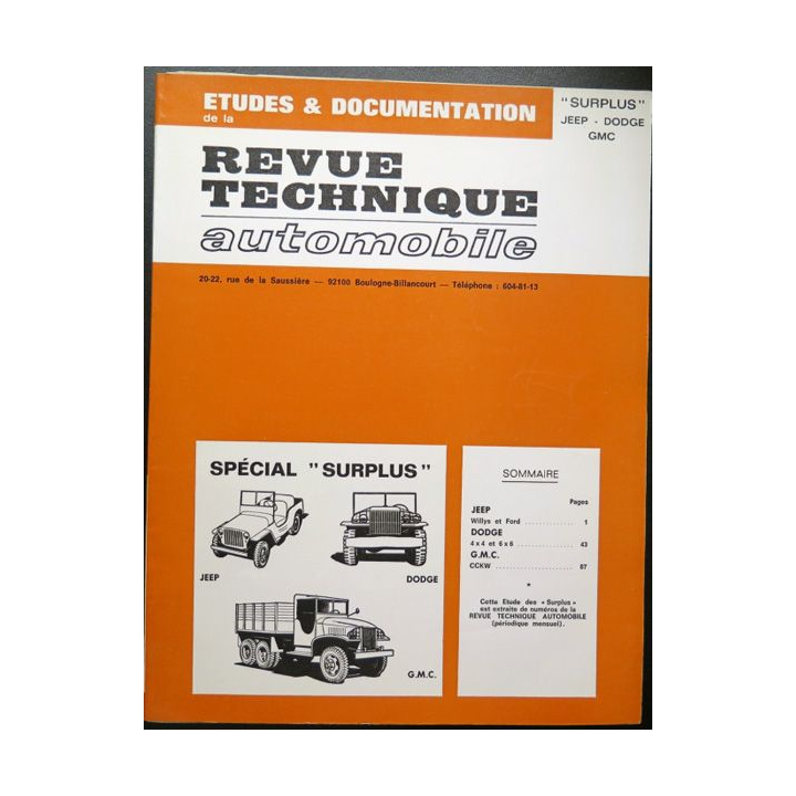 Revue technique automobile surplus Jeep Dodge GMC