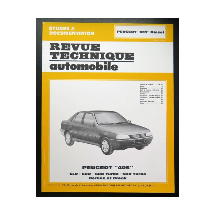 evue technique automobile Peugeot 405 DIESEL, GLD, GRD, GRD TURBO,