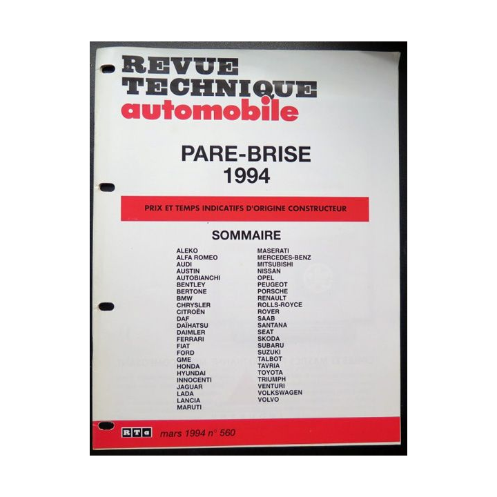 Revue technique automobile Pare Brise 1994 tous modèles 